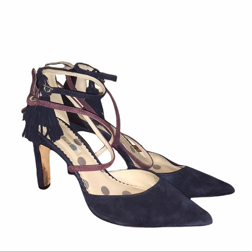 Boden Navy Purple Suede Point Toe Heel Tassel - Picture 3 of 16